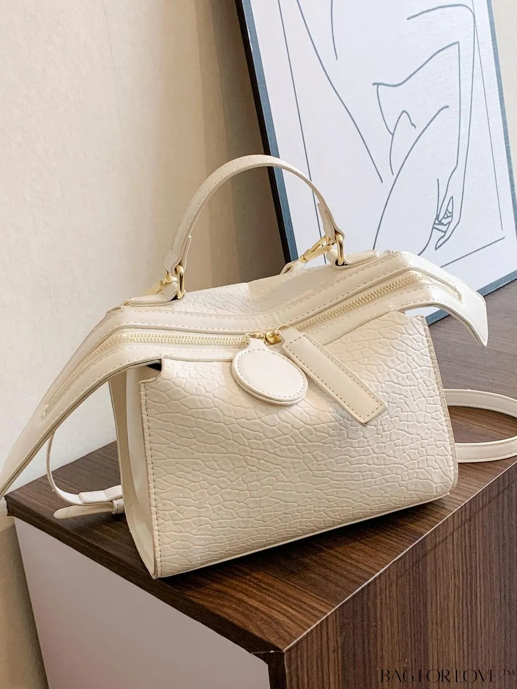 BagForLove - Stylish White Litchi Pattern Crossbody Bag - All-match Womens Fashion Handbag
