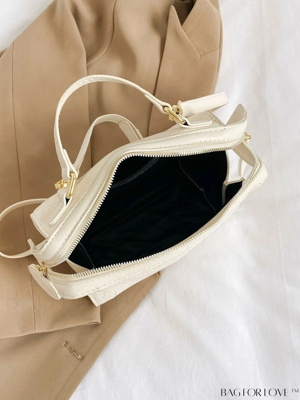 BagForLove - Stylish White Litchi Pattern Crossbody Bag - All-match Womens Fashion Handbag