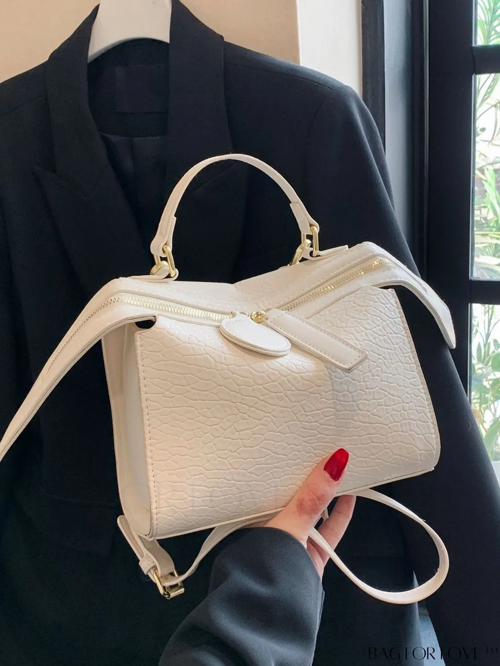 BagForLove - Stylish White Litchi Pattern Crossbody Bag - All-match Womens Fashion Handbag