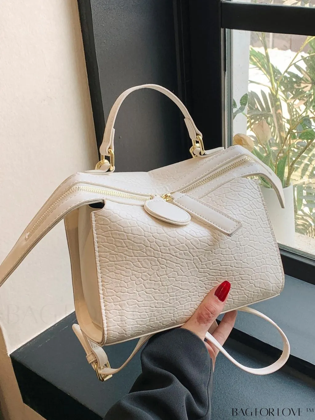 BagForLove - Stylish White Litchi Pattern Crossbody Bag - All-match Womens Fashion Handbag
