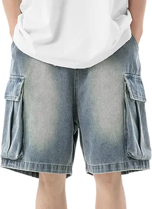 Baggy Jean Shorts for Men Casual Summer Loose Fit Y2K Hip Hop Skateboard Denim Shorts 2025 Trendy Streetwear