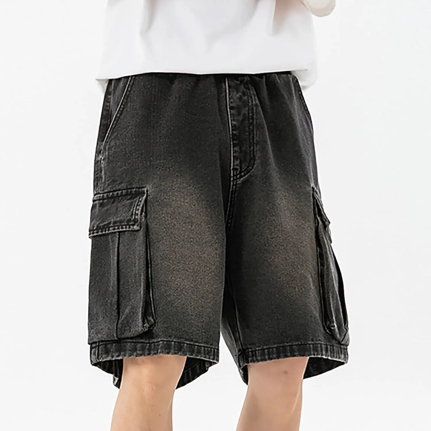Baggy Jean Shorts for Men Jorts Casual Loose Fit Long Denim Shorts Wide Leg Y2K Hip Hop Streetwear Clothes