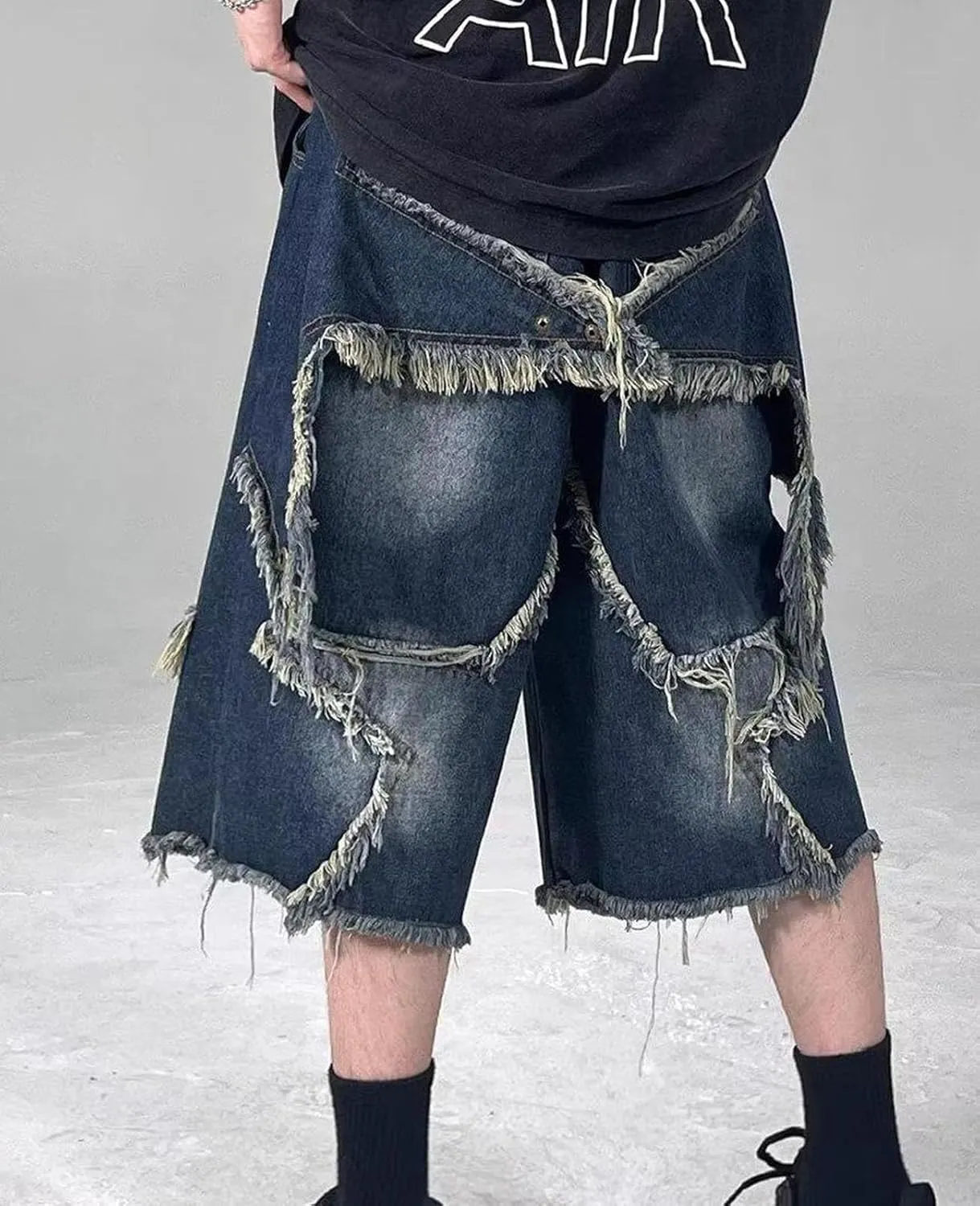 Baggy Jorts Women Men Star Patchwork High Waisted Wide Leg Jeans Shorts Gothic Streetwear Summer Clothes