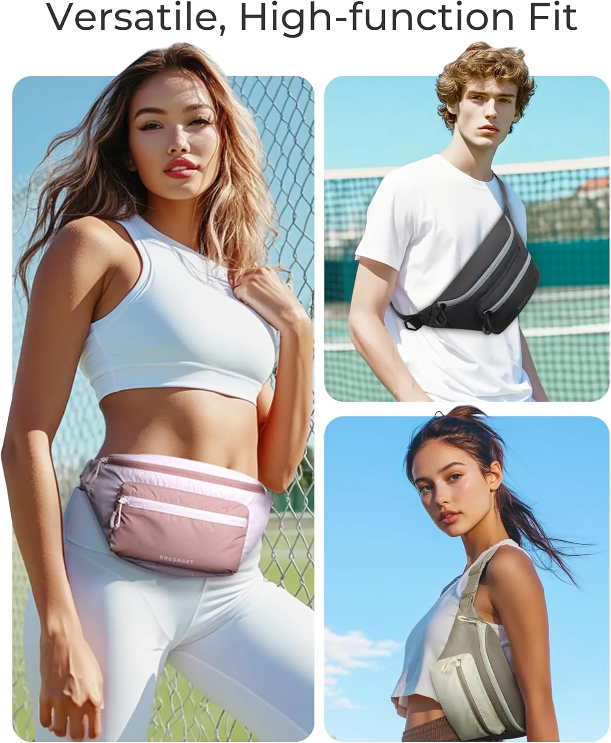 BAGSMART Fanny Packs for Women Men Crossbody Waist Bag with Adjustable Strap Belt Bag for Running Sport Travel Hiking, Pink