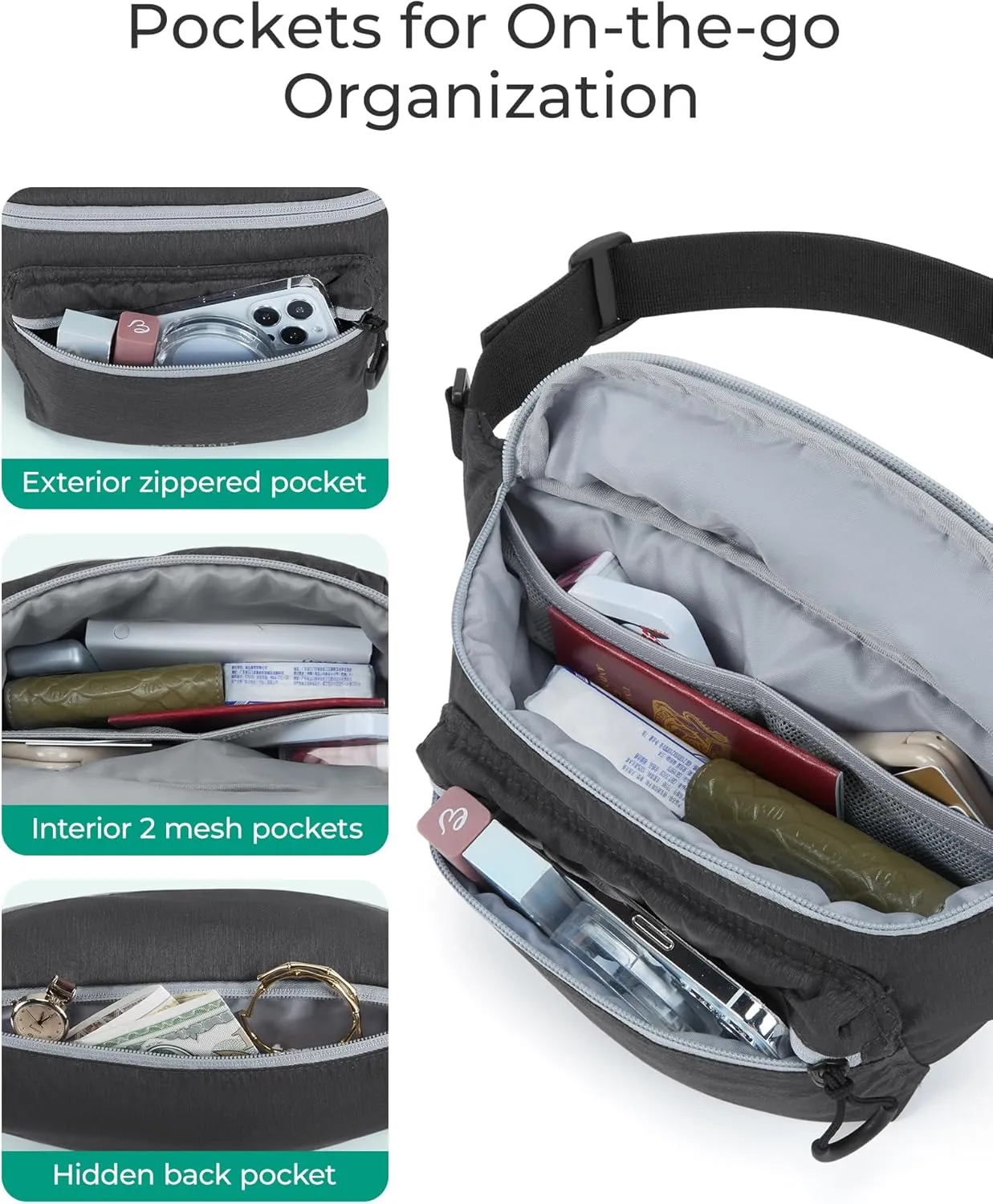 BAGSMART Fanny Packs for Women Men Crossbody Waist Bag with Adjustable Strap Belt Bag for Running Sport Travel Hiking, Pink