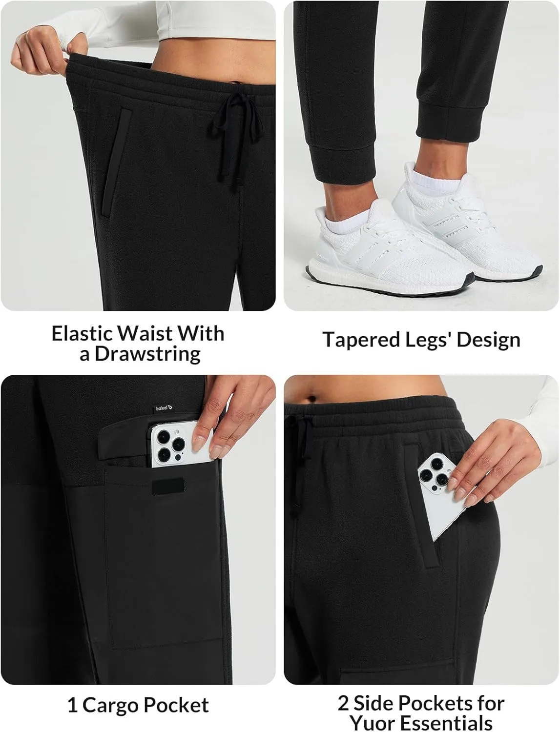 baleaf Women's Polar Fleece Joggers Thermal Sweatpants Winter Warm Cargo Pants for Hiking Running Outdoor