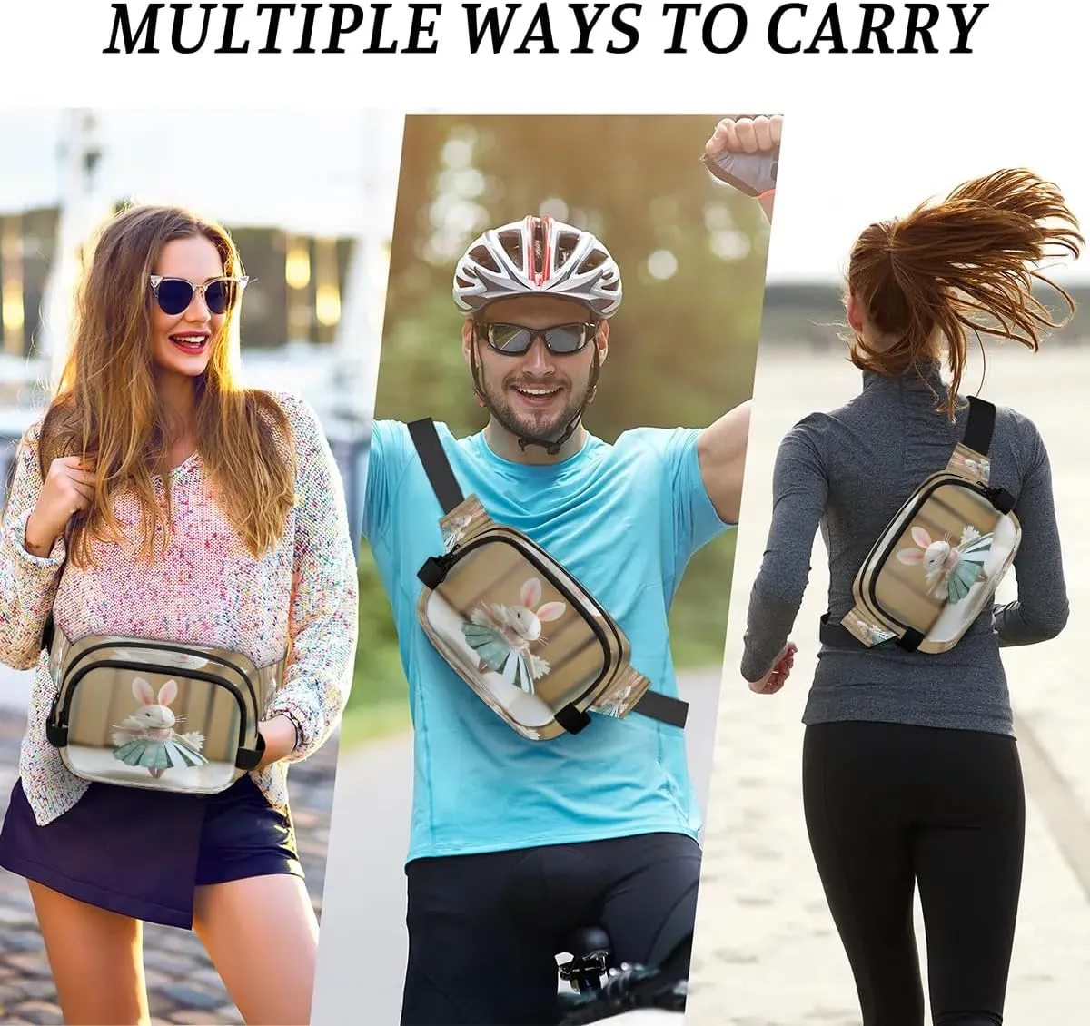 Ballet Bunny Pattern Men's and Women's Waist Pack Crossbody Rabbit Prints Waist Pack Running Strap, Adjustable Shoulder Strap - For Hiking and Running Exercise Fitness