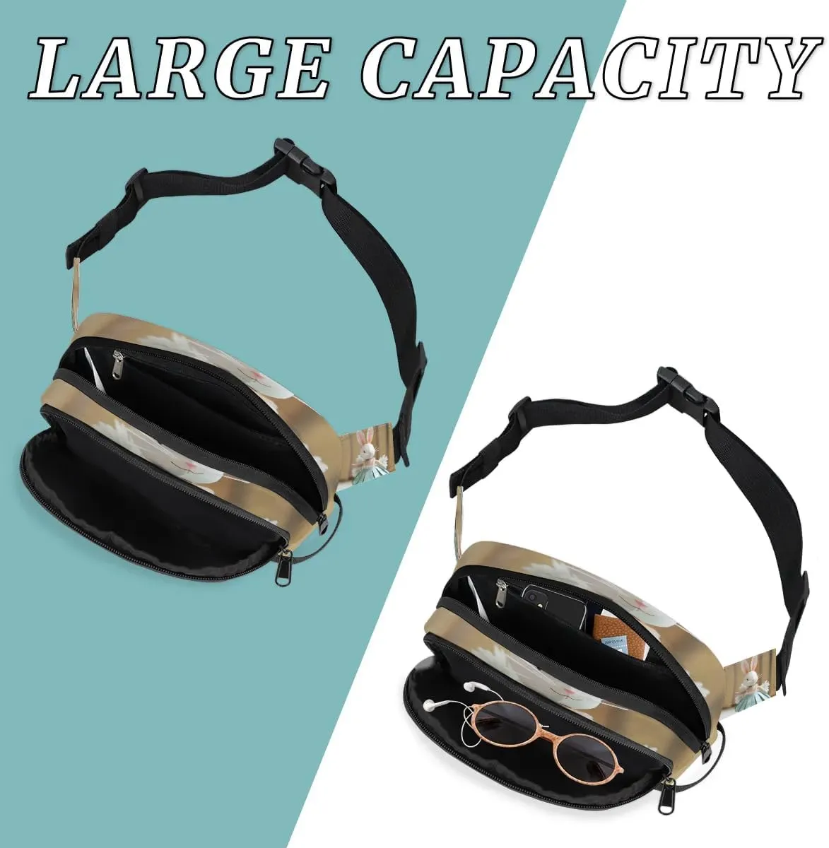 Ballet Bunny Pattern Men's and Women's Waist Pack Crossbody Rabbit Prints Waist Pack Running Strap, Adjustable Shoulder Strap - For Hiking and Running Exercise Fitness