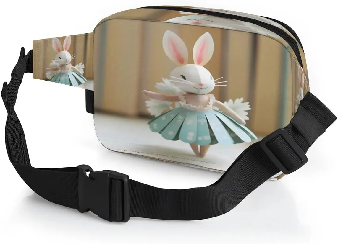 Ballet Bunny Pattern Men's and Women's Waist Pack Crossbody Rabbit Prints Waist Pack Running Strap, Adjustable Shoulder Strap - For Hiking and Running Exercise Fitness