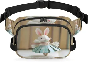 Ballet Bunny Pattern Men's and Women's Waist Pack Crossbody Rabbit Prints Waist Pack Running Strap, Adjustable Shoulder Strap - For Hiking and Running Exercise Fitness