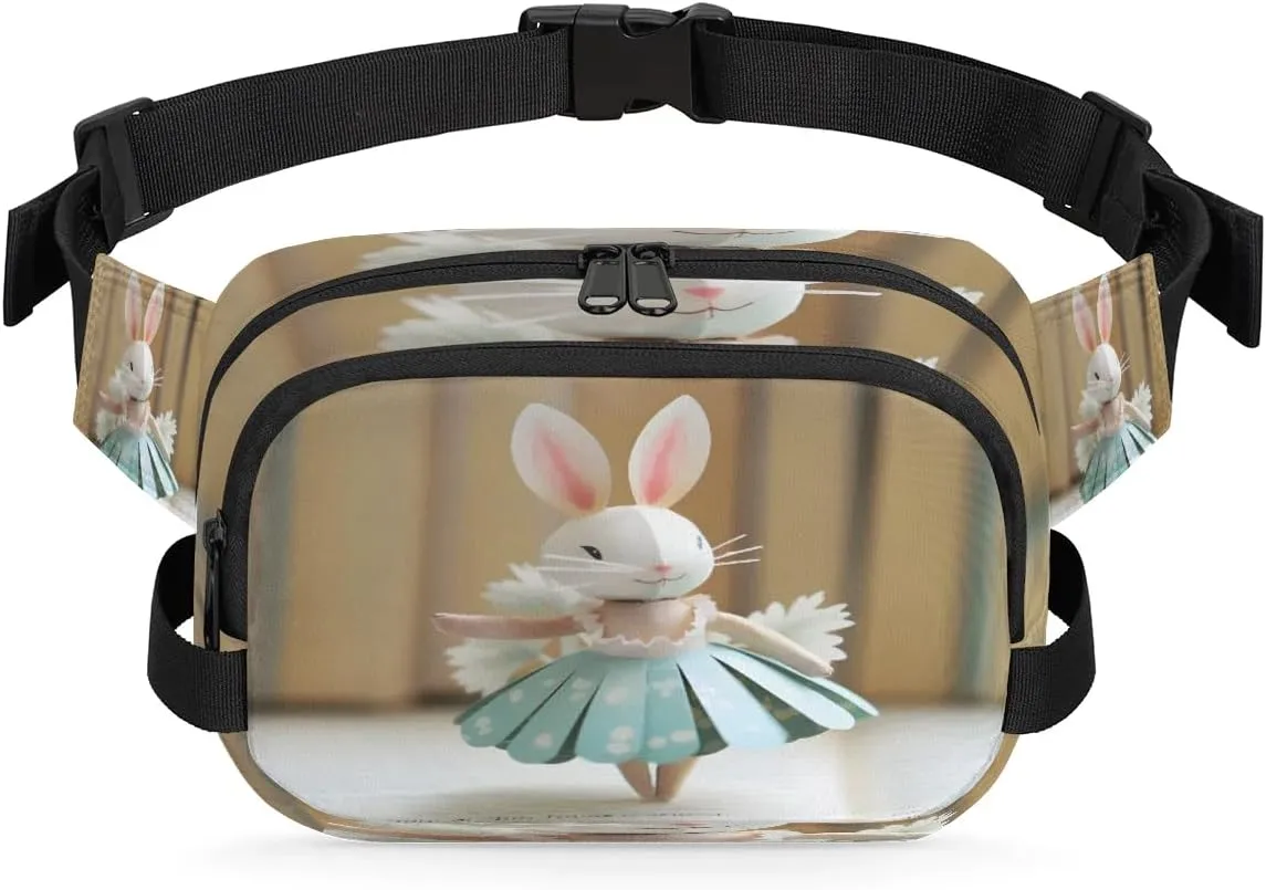 Ballet Bunny Pattern Men's and Women's Waist Pack Crossbody Rabbit Prints Waist Pack Running Strap, Adjustable Shoulder Strap - For Hiking and Running Exercise Fitness