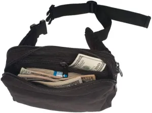 BankSupplies Large Belt Bag | 9”W x 5”H x 4”D | Denier Nylon Fabric | Black | Heavy Duty Nylon Zippers | 5 Separate Cash Compartments | Zippered Coin Pocket | Adjustable Waist Belt | Travel Fanny Pack