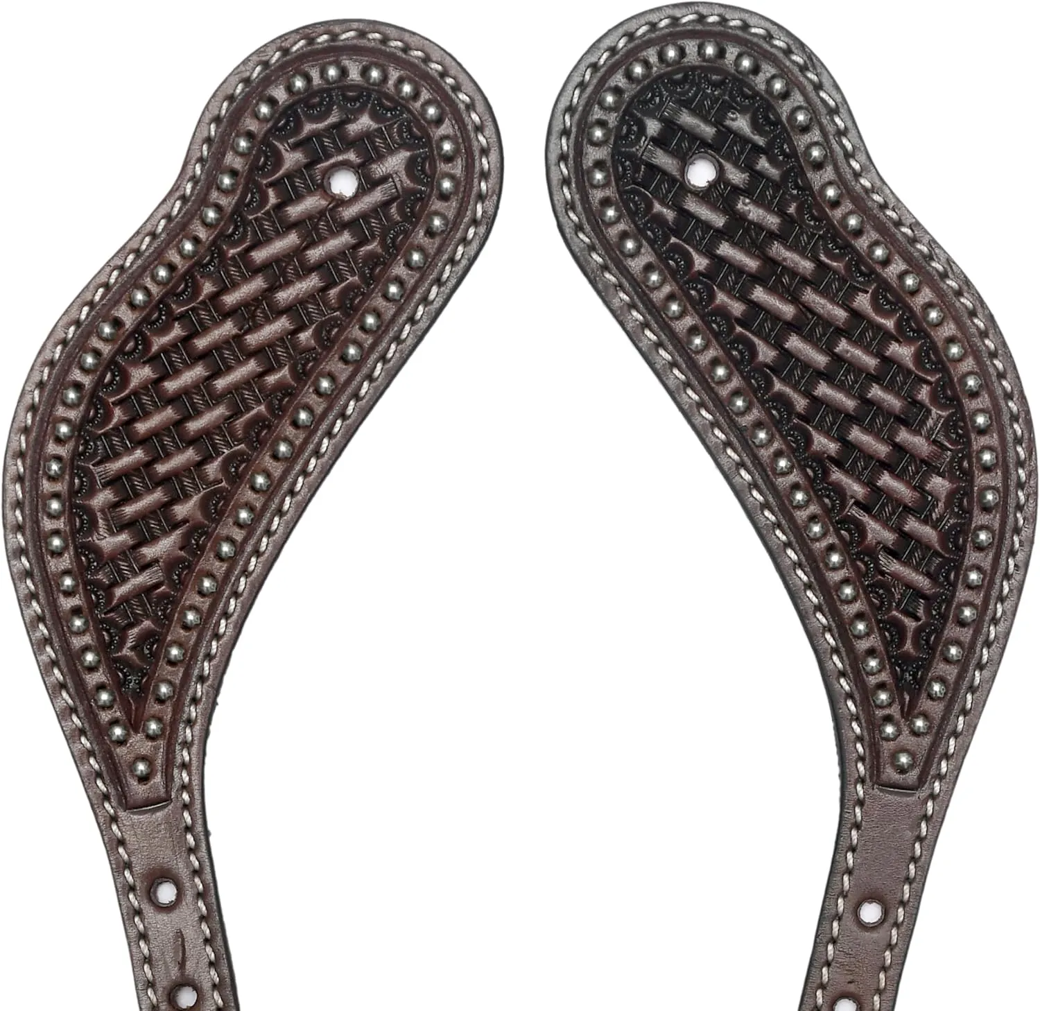 Basket Tooled Leather with Silver Spots|Spur Straps|Breastcollar|Headstall