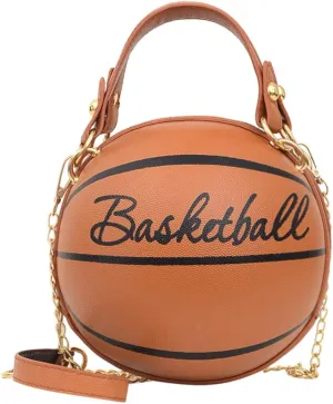 Basketball Shaped Purse Crossbody Bag Round Messenger Bags Tote Shoulder Handbag For Women Girls (Basketball Light Brown)