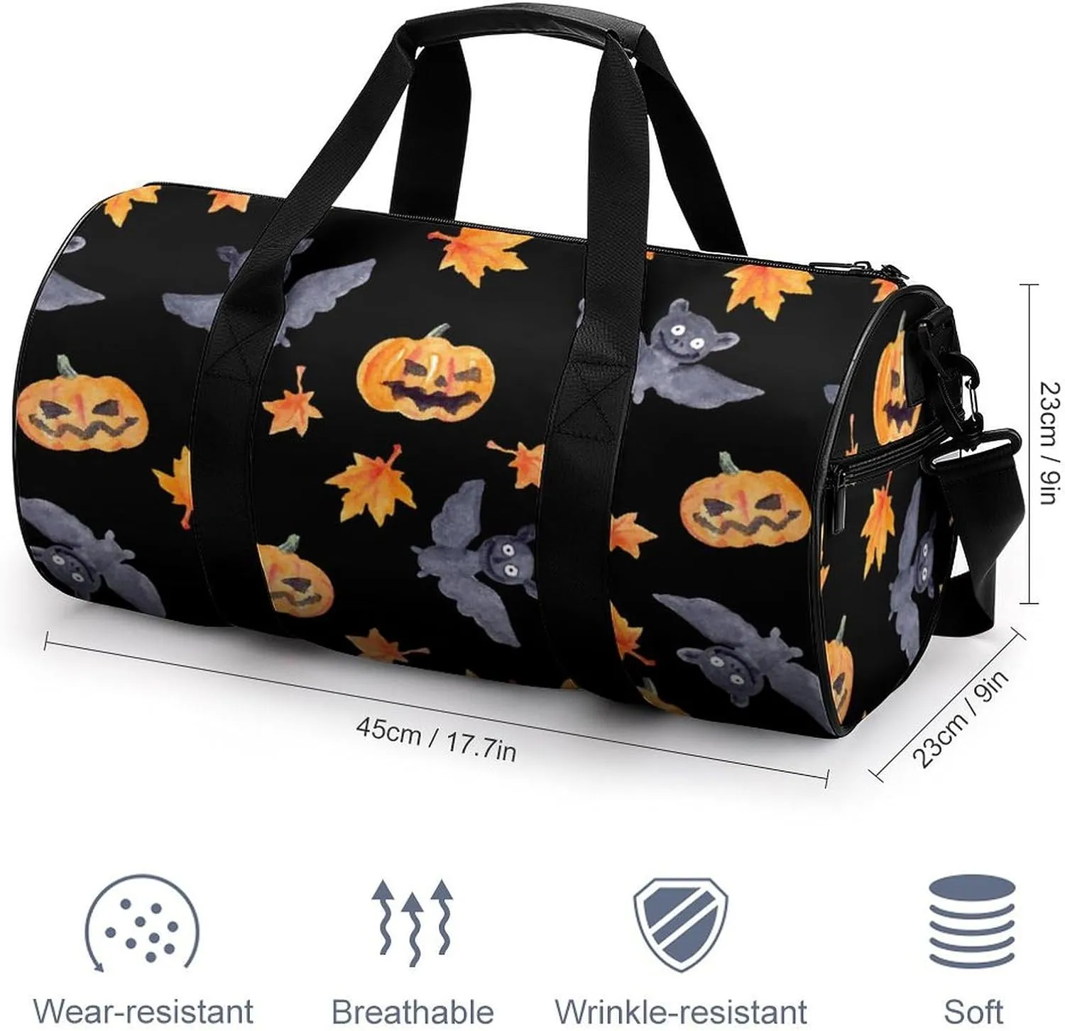 Bats Duffelbag Outdoor Tote Bag Cylindrical Duffelbags Picnic Bags Easy Carry Satchels Travel Handbag Sports Duffel Bags 17.7in/9in/9in