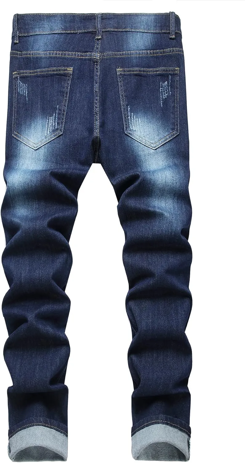 Baylvn Men's Designer Straight Slim Fit Patchwork Jeans Comfort Skinny Biker Denim Pants