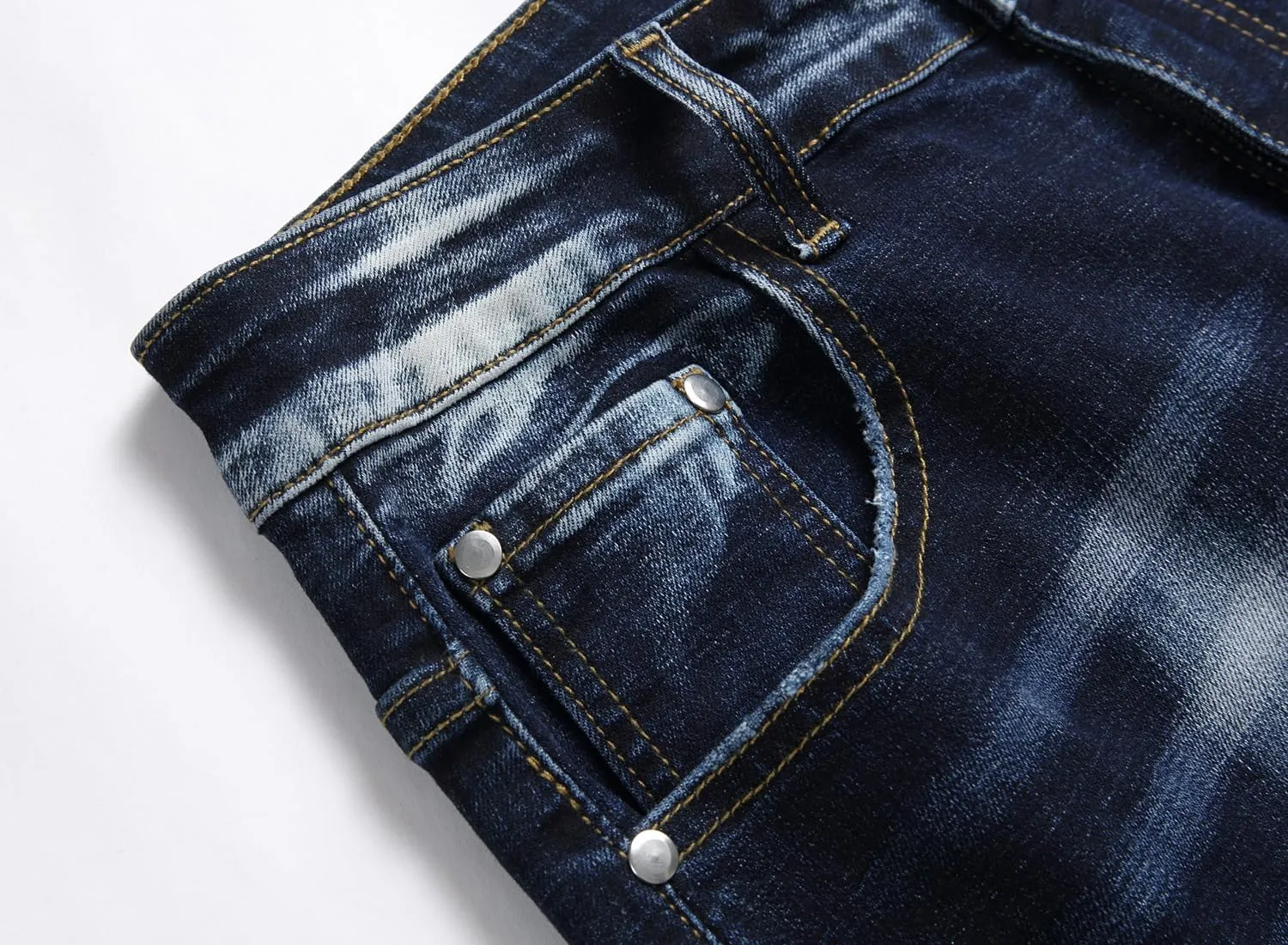 Baylvn Men's Designer Straight Slim Fit Patchwork Jeans Comfort Skinny Biker Denim Pants