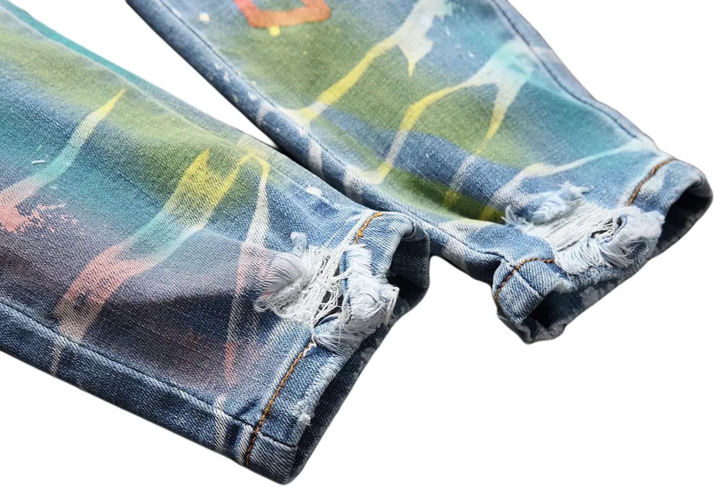 Baylvn Men's Designer Straight Slim Fit Patchwork Jeans Comfort Skinny Biker Denim Pants