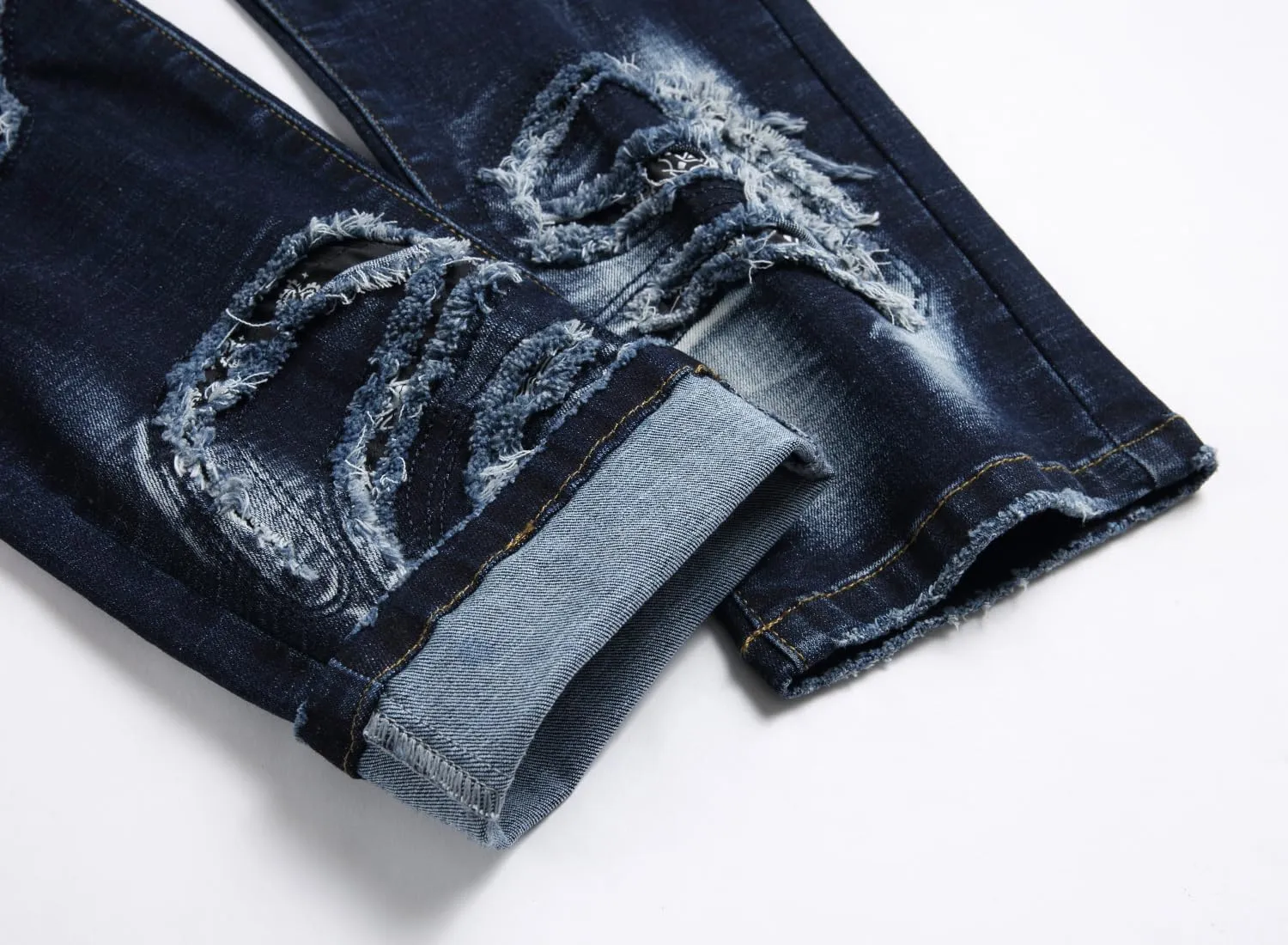 Baylvn Men's Designer Straight Slim Fit Patchwork Jeans Comfort Skinny Biker Denim Pants