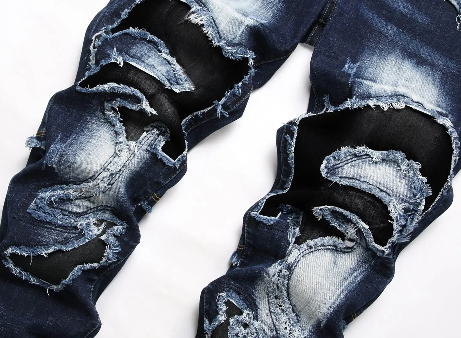 Baylvn Men's Designer Straight Slim Fit Patchwork Jeans Comfort Skinny Biker Denim Pants