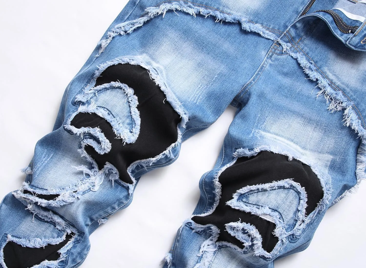 Baylvn Men's Designer Straight Slim Fit Patchwork Jeans Comfort Skinny Biker Denim Pants