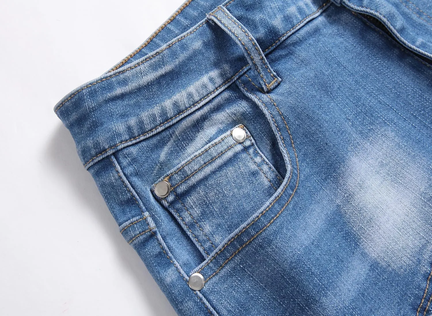 Baylvn Men's Designer Straight Slim Fit Patchwork Jeans Comfort Skinny Biker Denim Pants