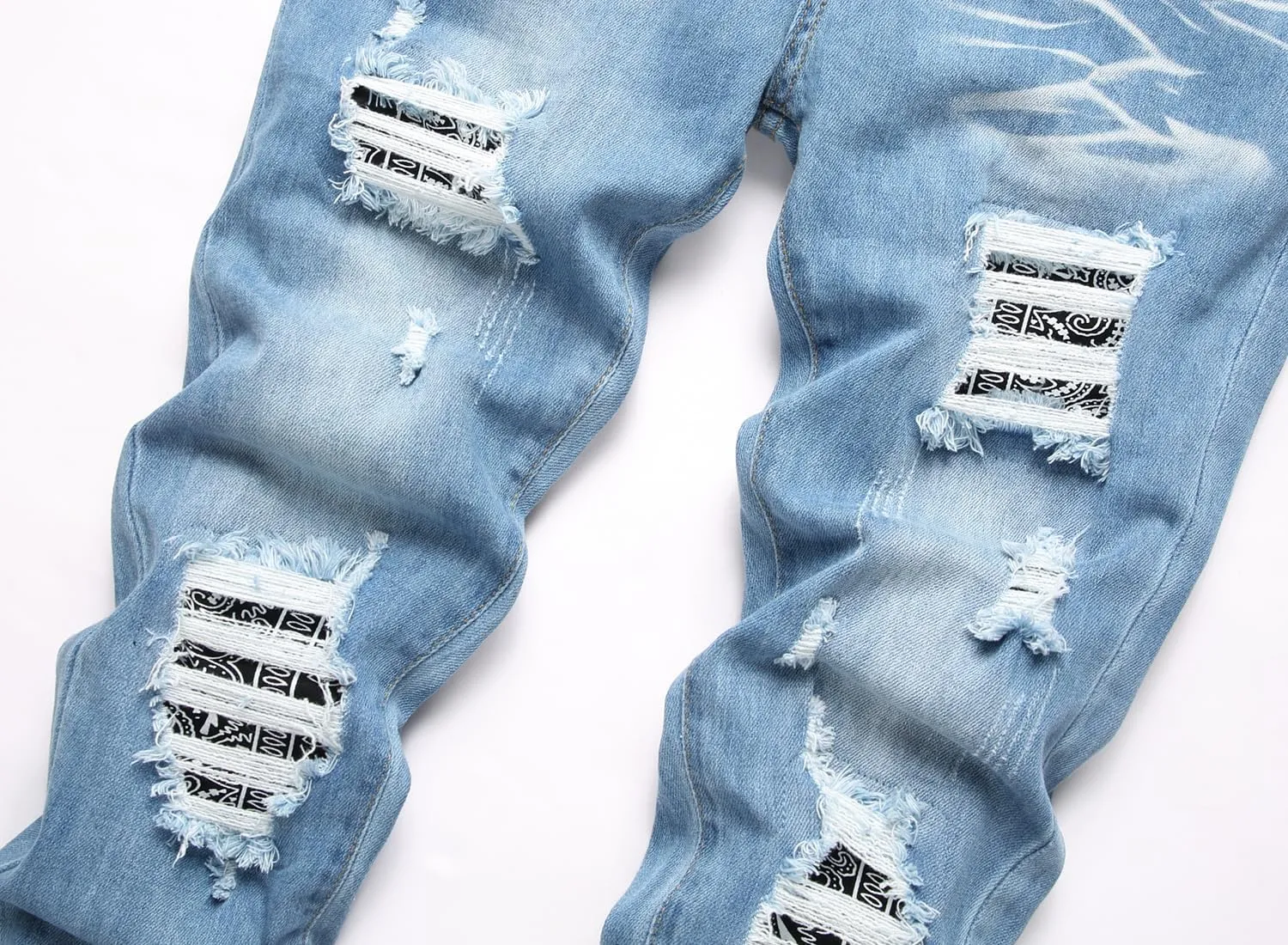 Baylvn Men's Designer Straight Slim Fit Patchwork Jeans Comfort Skinny Biker Denim Pants