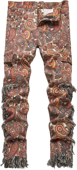 Baylvn Men's Designer Straight Slim Fit Patchwork Jeans Comfort Skinny Biker Denim Pants