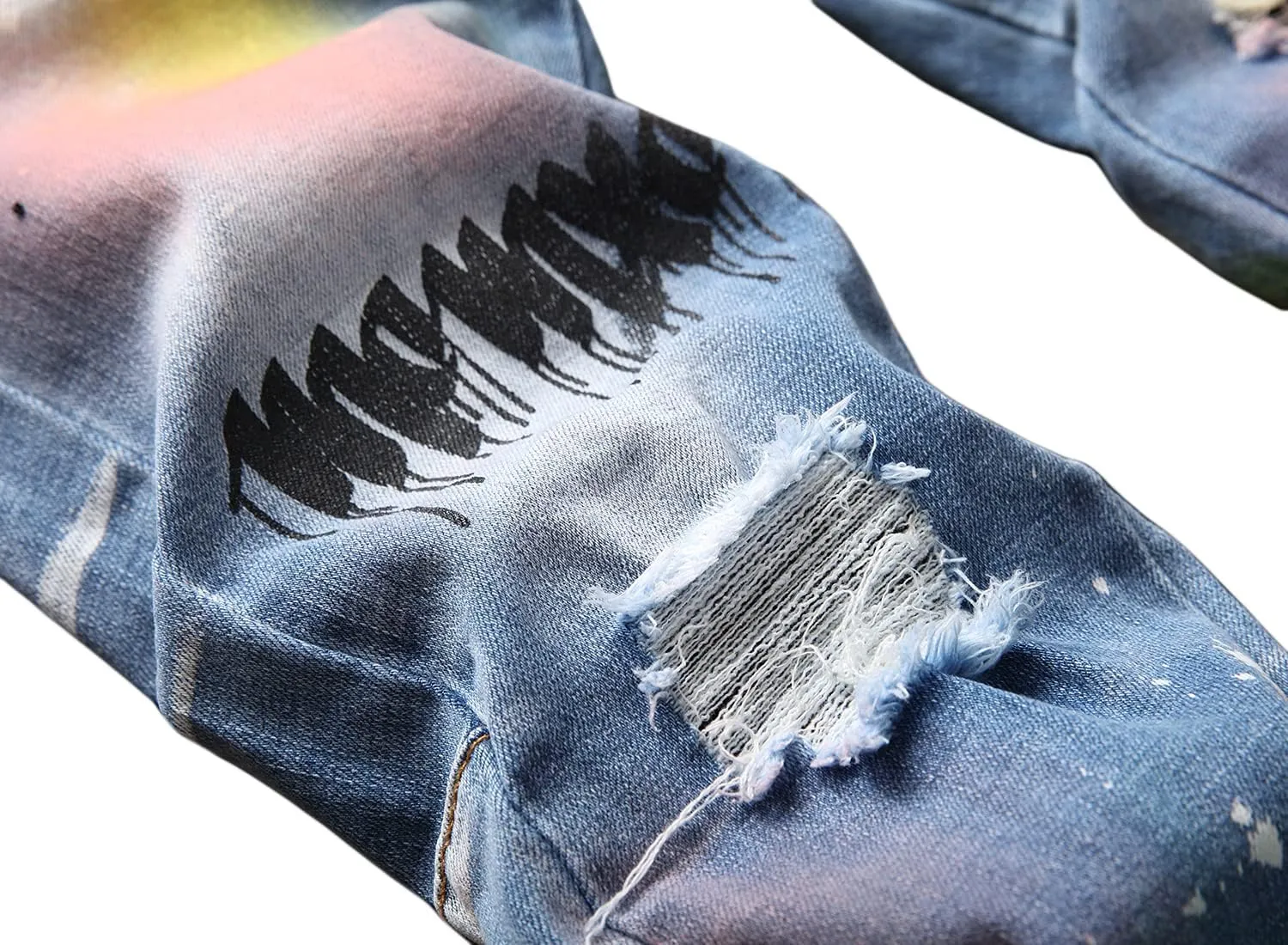 Baylvn Men's Designer Straight Slim Fit Patchwork Jeans Comfort Skinny Biker Denim Pants