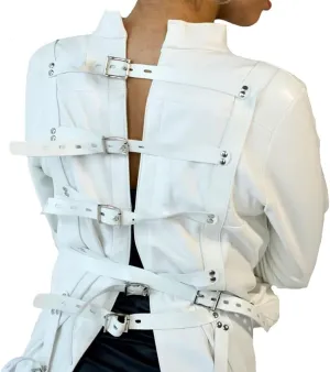 BDSM Leather Straight jacket,Restraint Heavy Duty Fetish Clubwear Adjustable Strap Body Bondage Harness Jacket