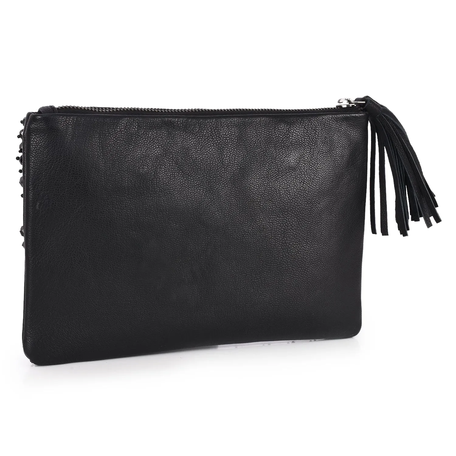 Bead & Stone Embellished Zip Clutch