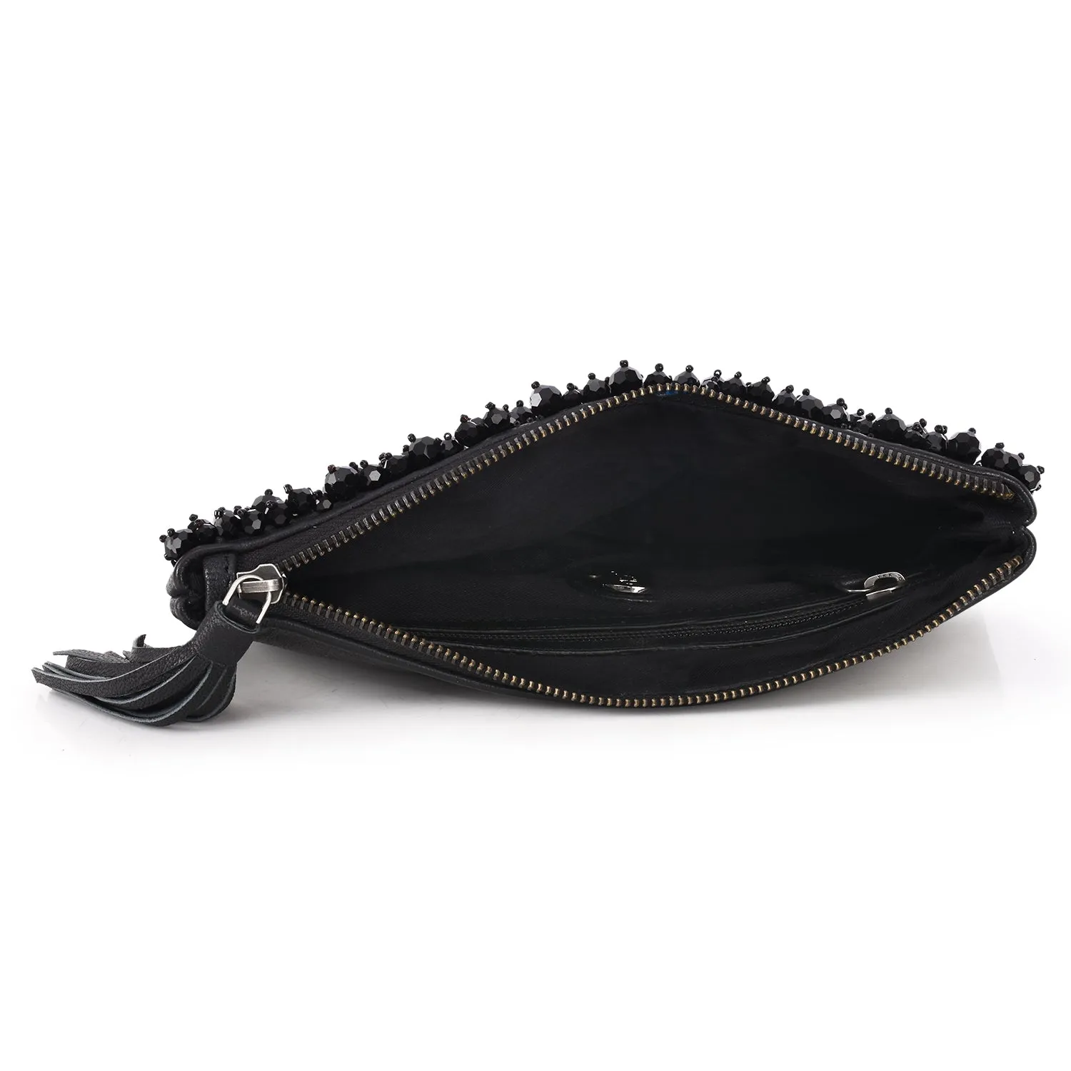 Bead & Stone Embellished Zip Clutch
