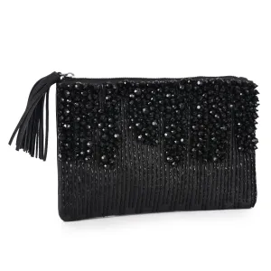 Bead & Stone Embellished Zip Clutch