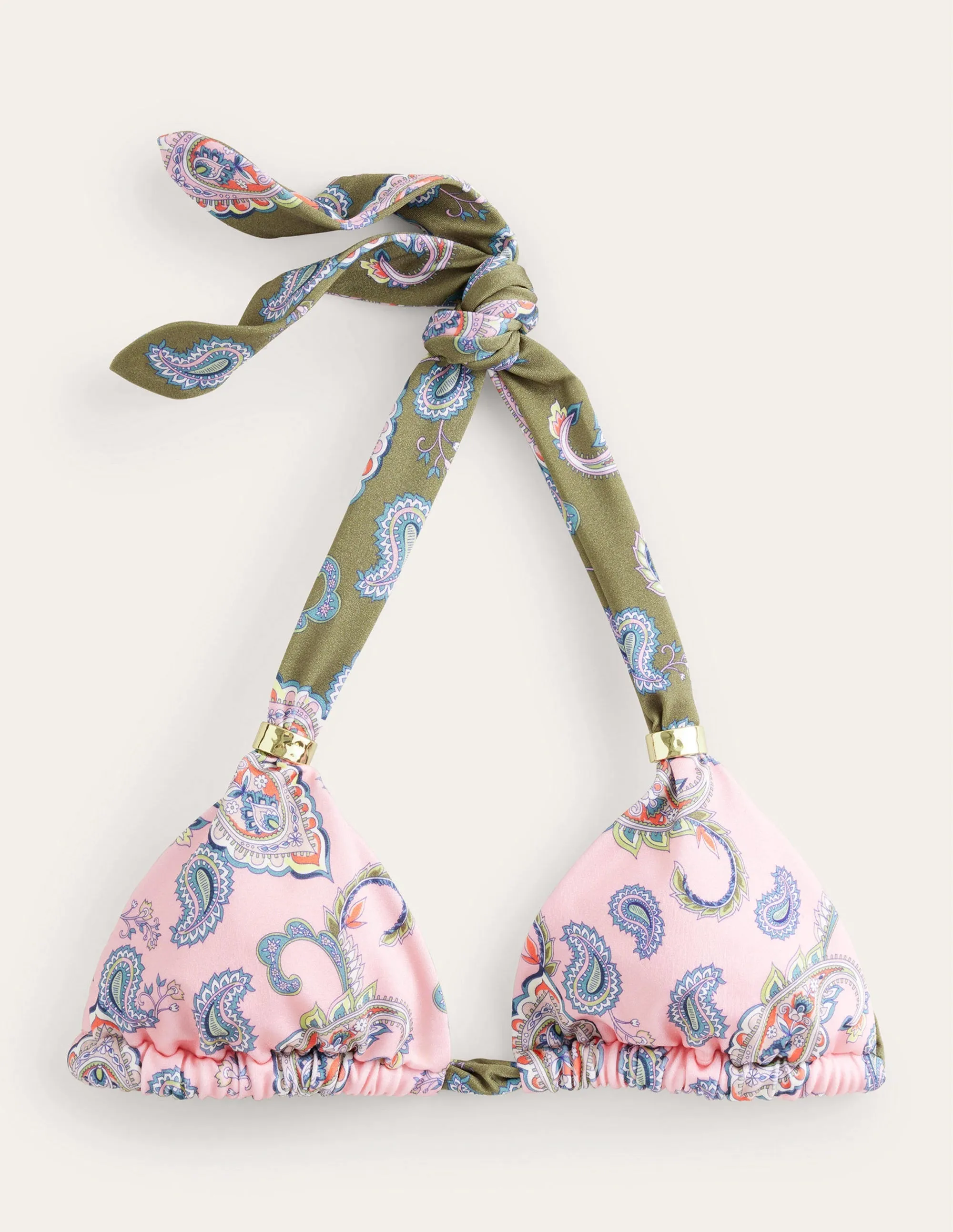 Bead Gather Halter Bikini Top-Basil, Paisley Pome
