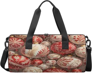 Bead Red Pattern Travel Gym Bag Waterproof Sport Dance Bag for Women Men Portable Gymnastics Duffel Bags Canvas Tote Carry on Handbag for Workout Overnight Weekender