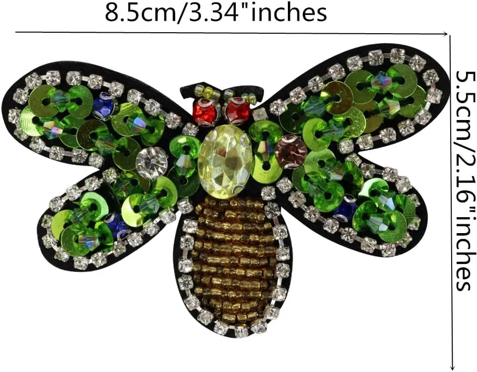 Beaded Rhinestone Patches Bee Sequin Insects Applique Sew on Jeans, Jackets, Clothing, Scrapbooking Handbag Shoes 5pieces (D 5pieces)