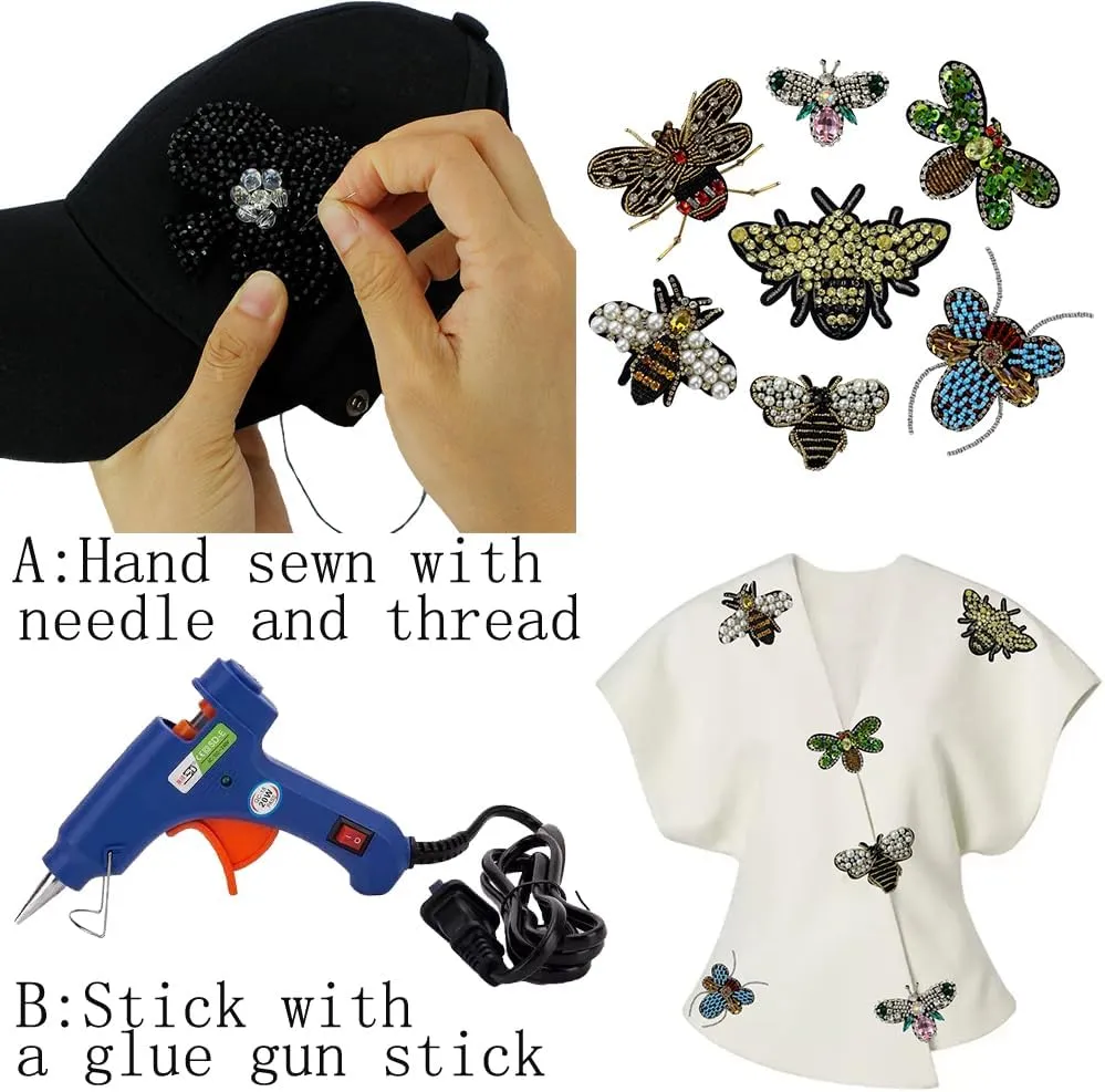 Beaded Rhinestone Patches Bee Sequin Insects Applique Sew on Jeans, Jackets, Clothing, Scrapbooking Handbag Shoes 5pieces (D 5pieces)