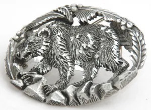 Bear belt buckle, pewter. Made in USA