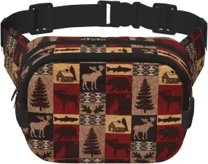 Bear Deer Fish Print Unisex Square Double Layer Waist Bag Crossbody Fanny Pack Travel Workout Accessory