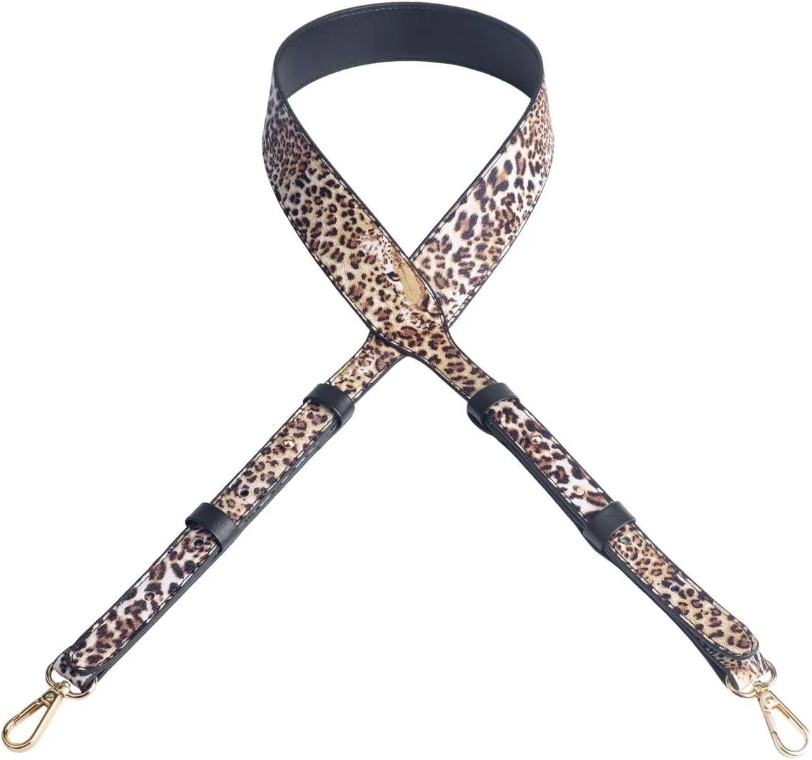 BEAULEGAN Wide Purse Strap Replacement - Microfiber Leather - 51 Inch Long Adjustable for Crossbody Shoulder Bag, Leopard/Gold