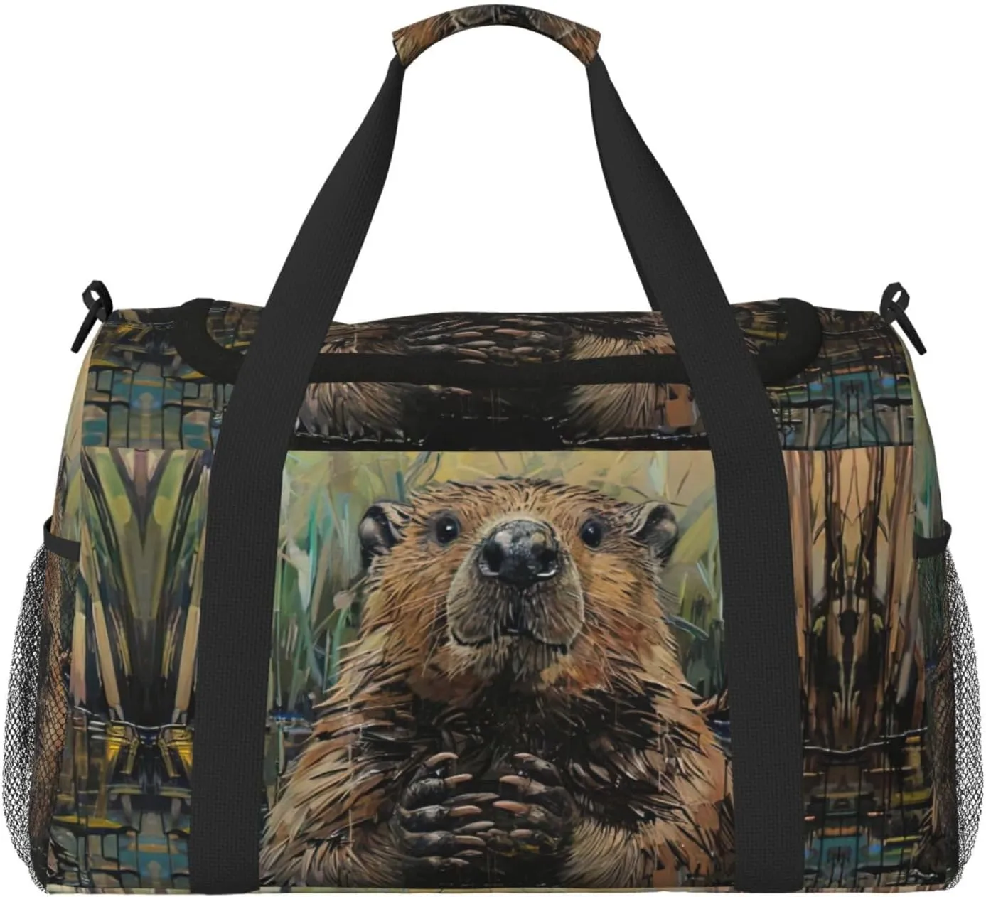 Beaver print Weekender Overnight Carry On Bag Gym Luggage Bag Duffel Bag for Travel Women