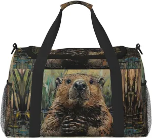 Beaver print Weekender Overnight Carry On Bag Gym Luggage Bag Duffel Bag for Travel Women
