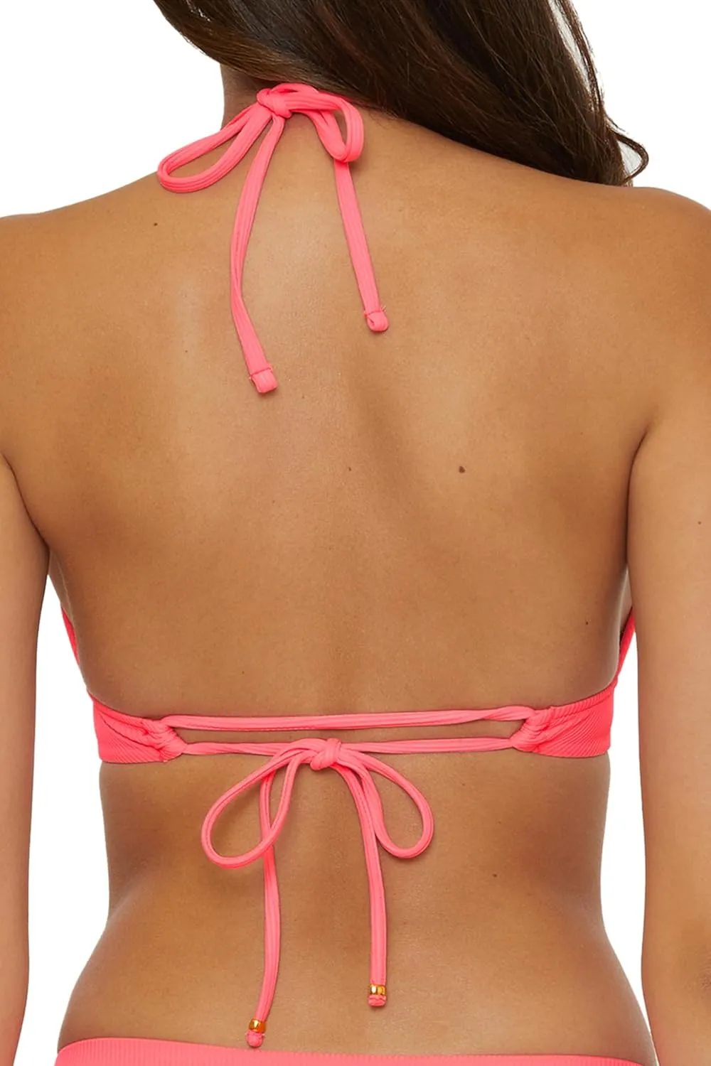 BECCA Women's Modern Edge Halter Bikini Top, Adjustable, Tie Back, Swimwear Separates