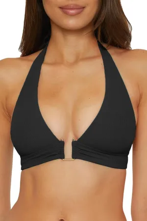 BECCA Women's Modern Edge Halter Bikini Top, Adjustable, Tie Back, Swimwear Separates