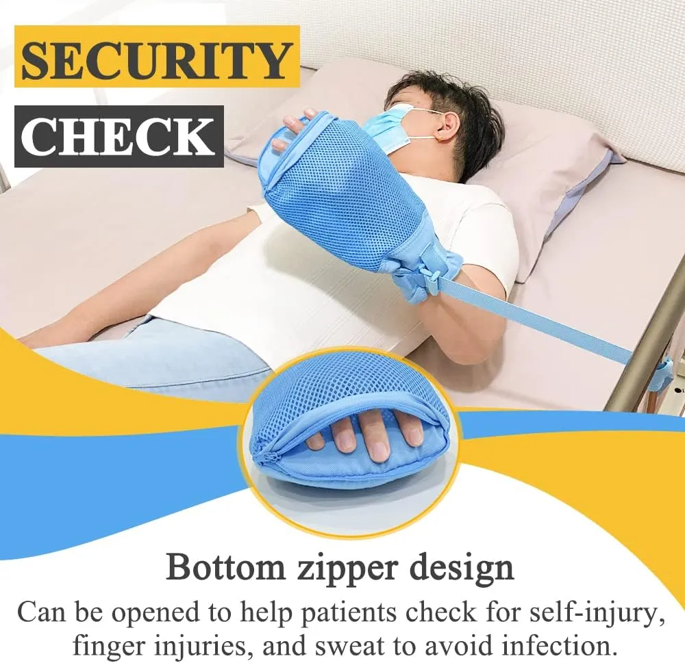 Bed Restraints Gloves for Dementia Patients Elderly Medical Security Mittens Anti Scratching Hospital Hand Contral Caregiver Safety Protection Mitts for Alzheimer Autism with Extra Padding (1 Pair)