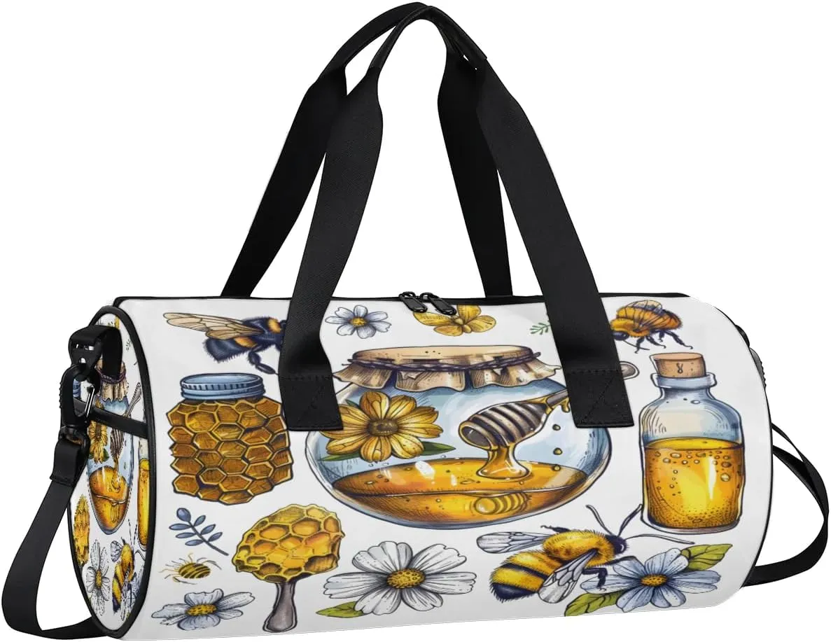Bee Jar Travel Gym Bag Waterproof Sport Dance Bag for Women Men Portable Gymnastics Duffel Bags Canvas Tote Carry on Handbag for Workout Overnight Weekender