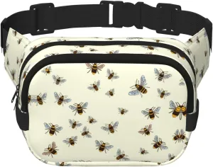 Bee Print Unisex Square Double Layer Waist Bag Crossbody Fanny Pack Travel Workout Accessory