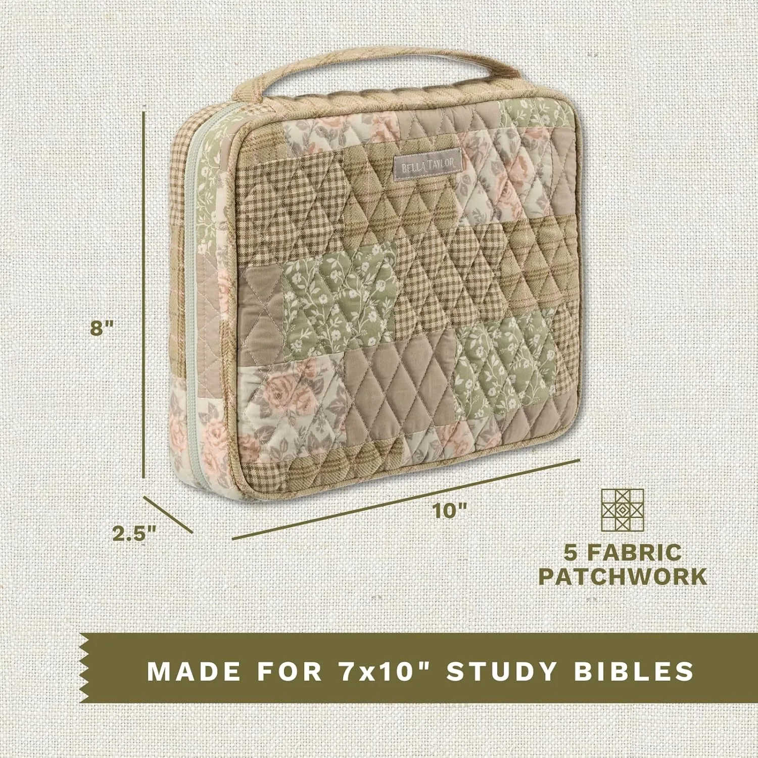 Bella Taylor Quilted Bible Cover for Women - Large Study Bible Case - Cameo Rose Patchwork