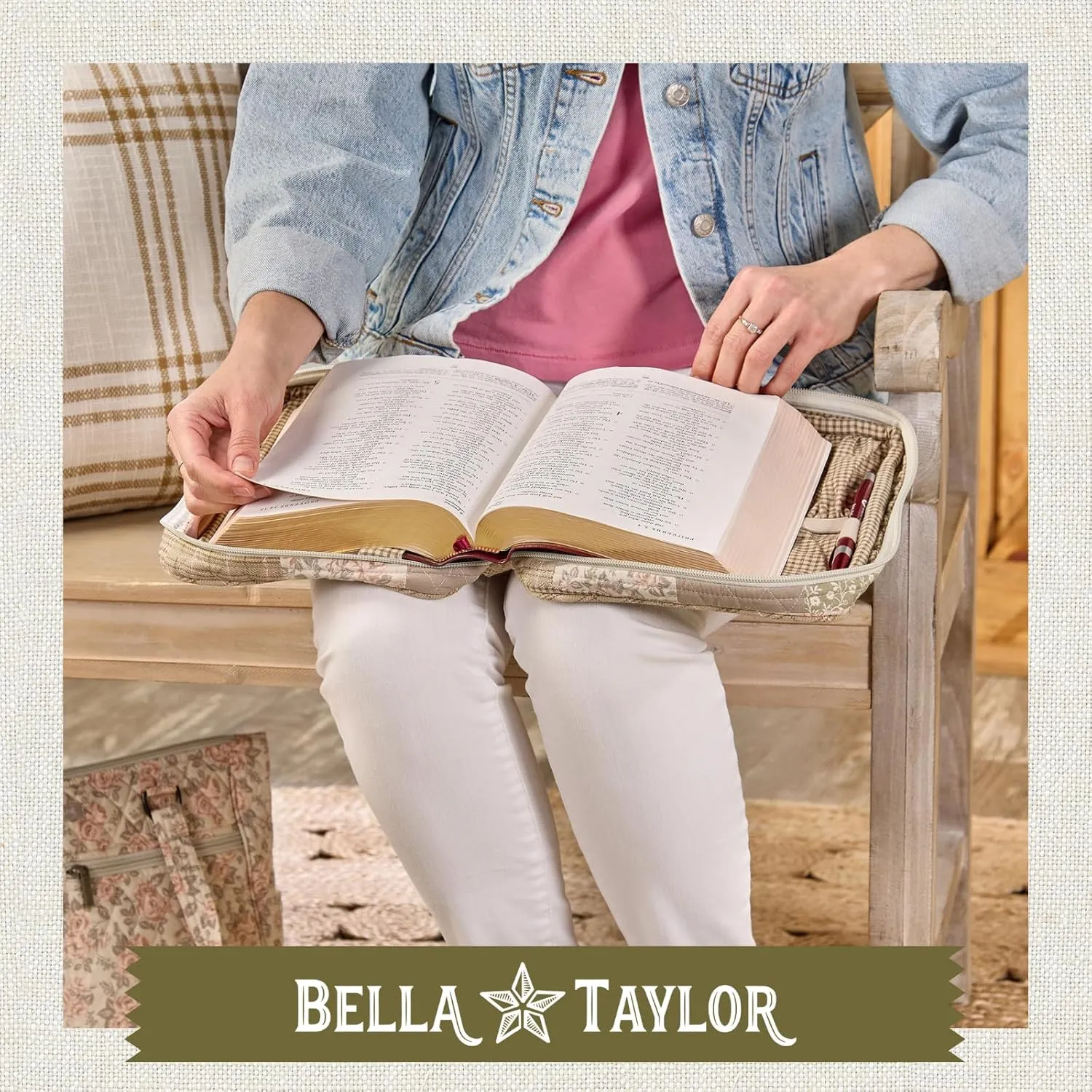 Bella Taylor Quilted Bible Cover for Women - Large Study Bible Case - Cameo Rose Patchwork