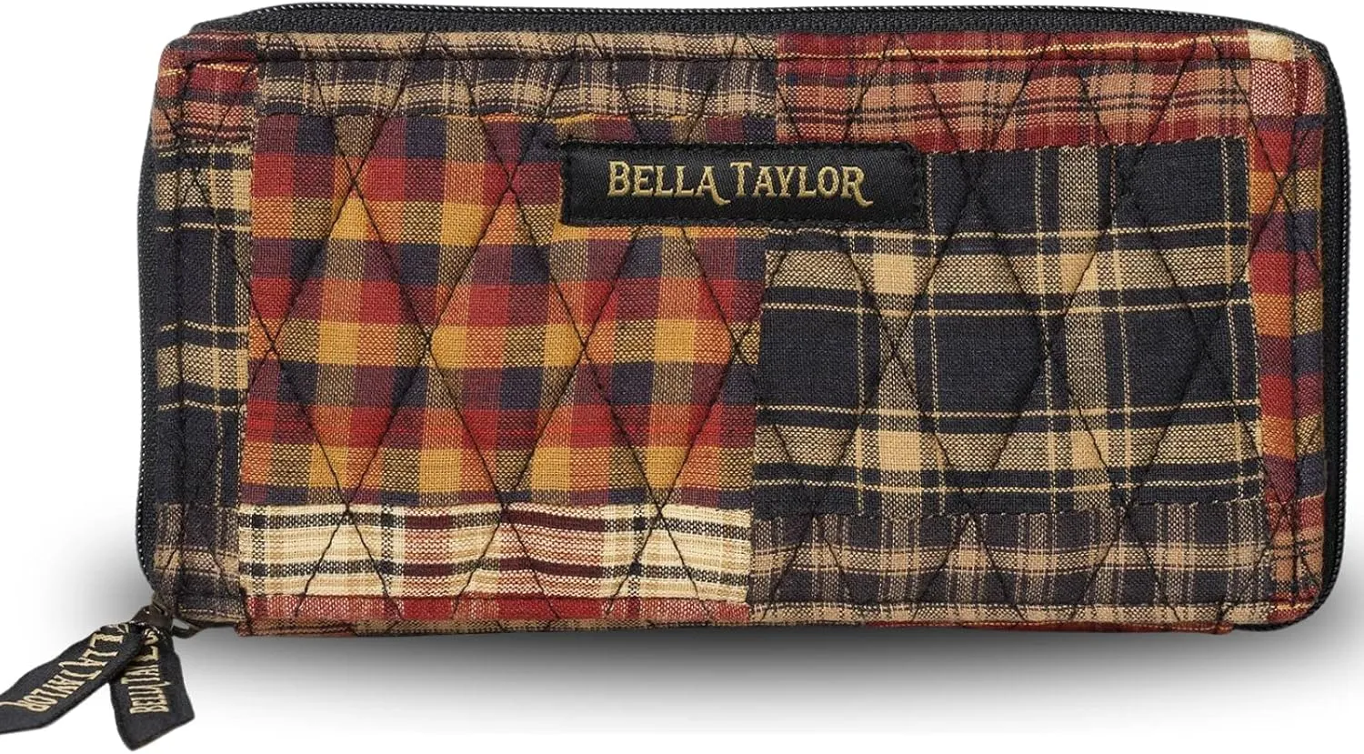 Bella Taylor Slim Card Wallet for Women | Quilted Cotton Fabric Zip Around Credit Card Wallet with RFID Protection | Beckham Patchwork